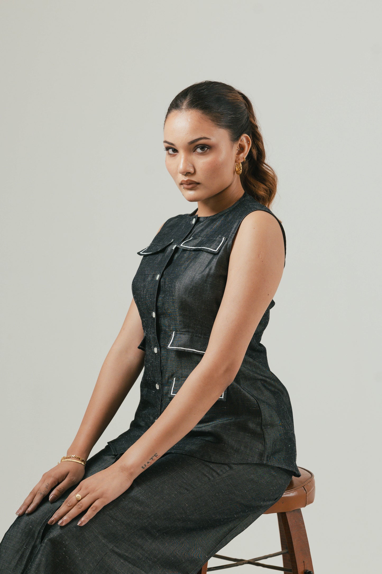 Denim Shadow Co-ord Top